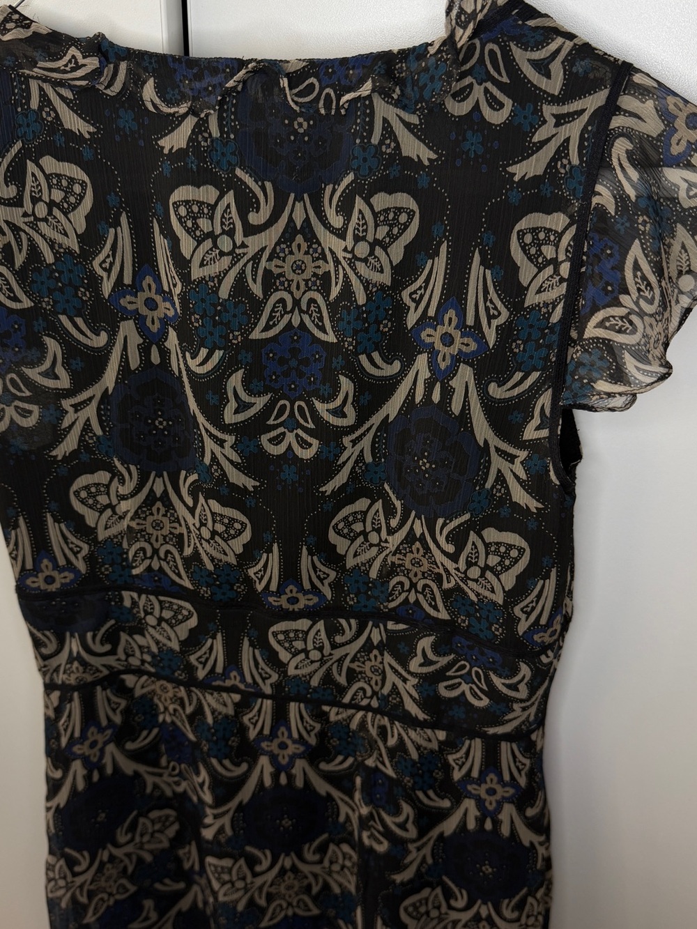 LOFT Navy and Gold Floral Ruffle Midi Dress sz OP - Picture 7 of 8